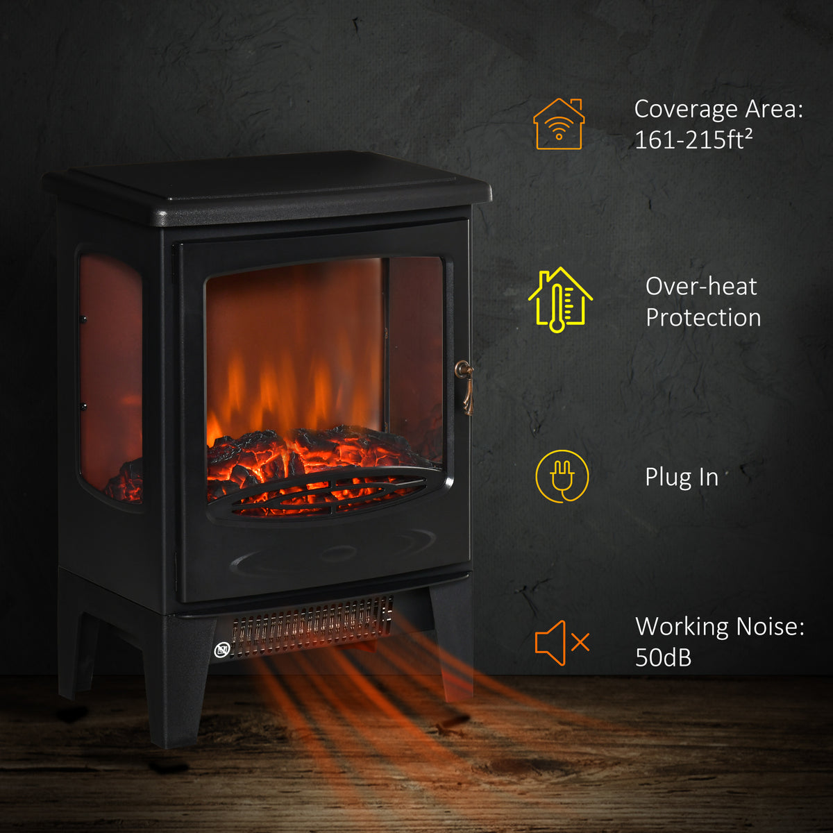 Freestanding Electric Fireplace Heater - 1500W Black-Electric Fireplaces-DECOROLALA