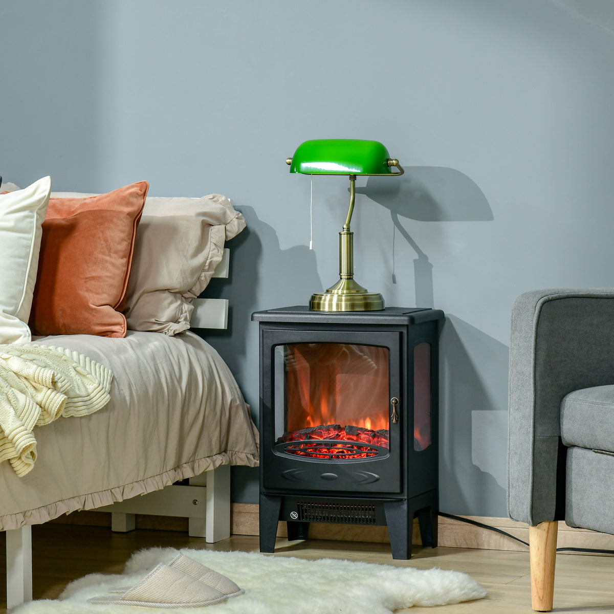 Freestanding Electric Fireplace Heater - 1500W Black-Electric Fireplaces-DECOROLALA