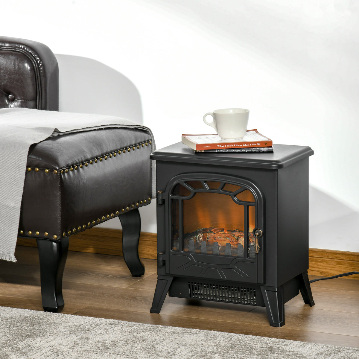 Freestanding Electric Fireplace Heater - 1500W Black-Electric Fireplaces-DECOROLALA