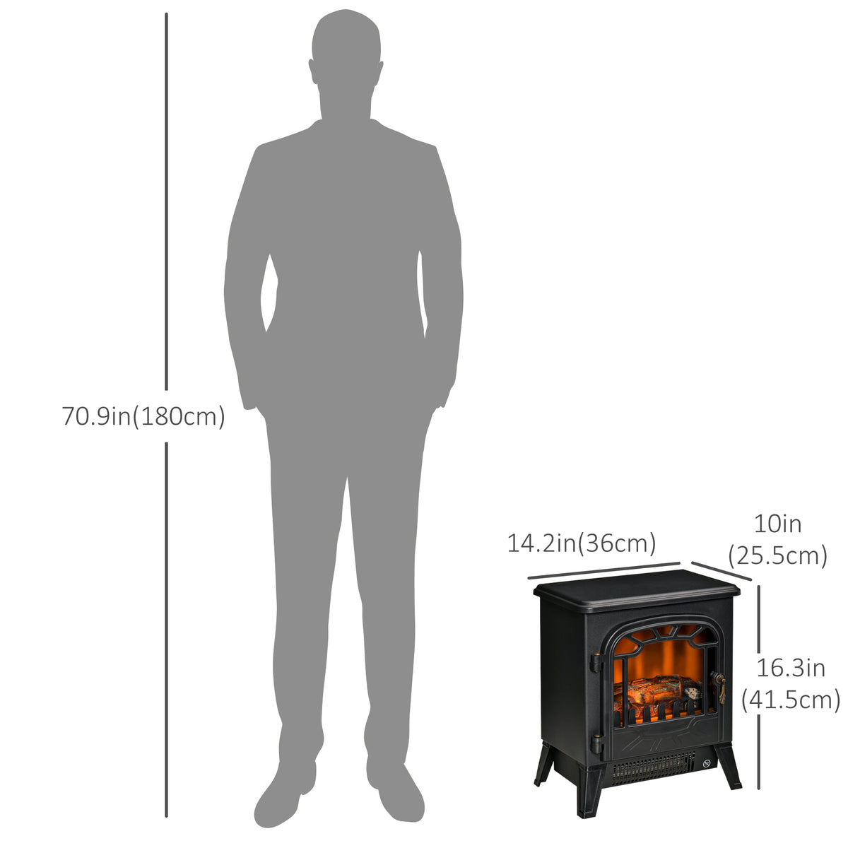 Freestanding Electric Fireplace Heater - 1500W Black-Electric Fireplaces-DECOROLALA