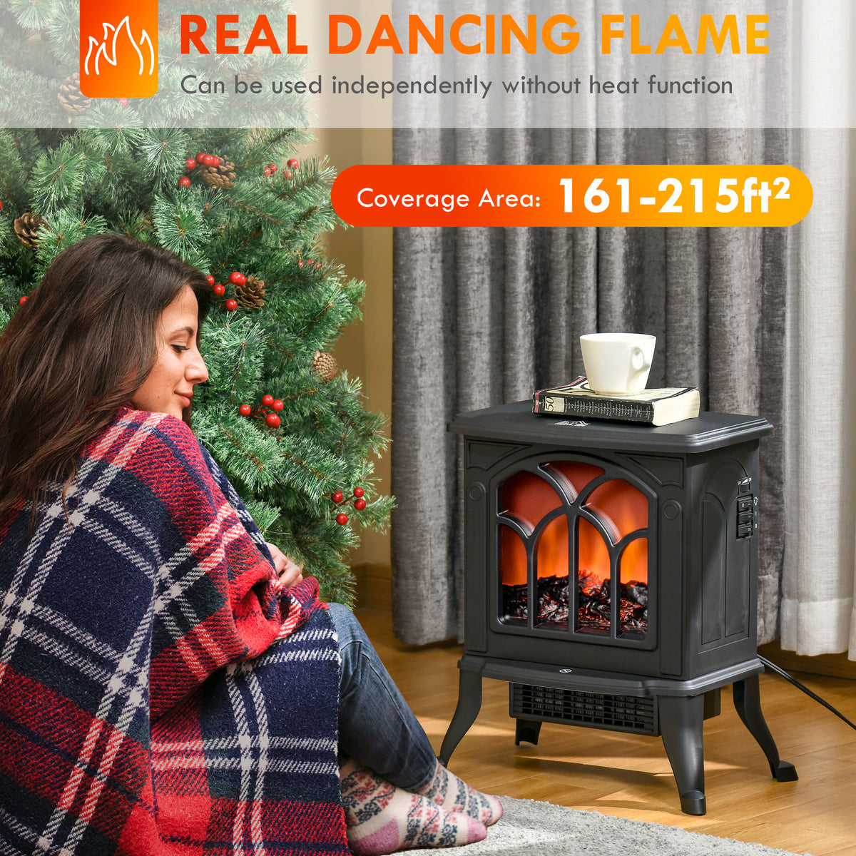 Freestanding Electric Fireplace Stove - 1500W Black-Electric Fireplaces-DECOROLALA
