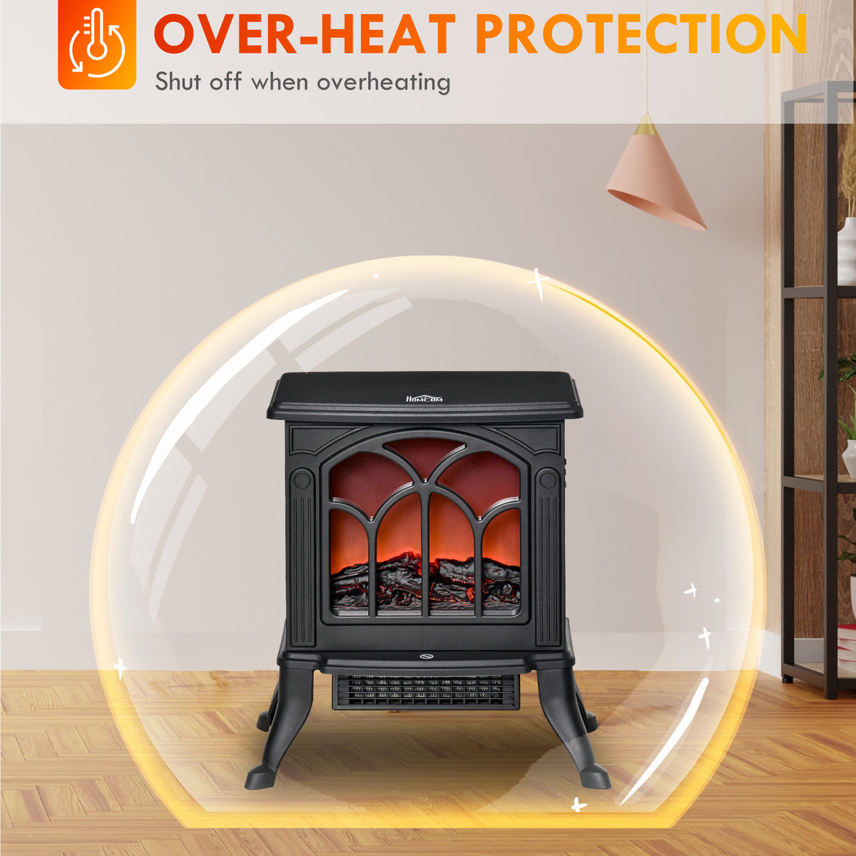 Freestanding Electric Fireplace Stove - 1500W Black-Electric Fireplaces-DECOROLALA