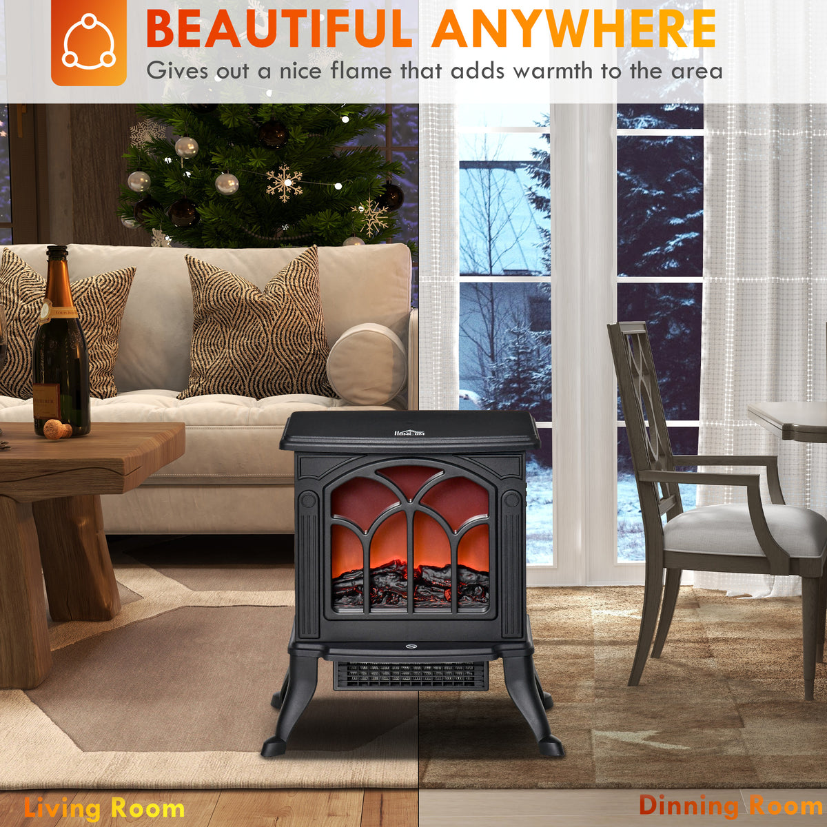 Freestanding Electric Fireplace Stove - 1500W Black-Electric Fireplaces-DECOROLALA