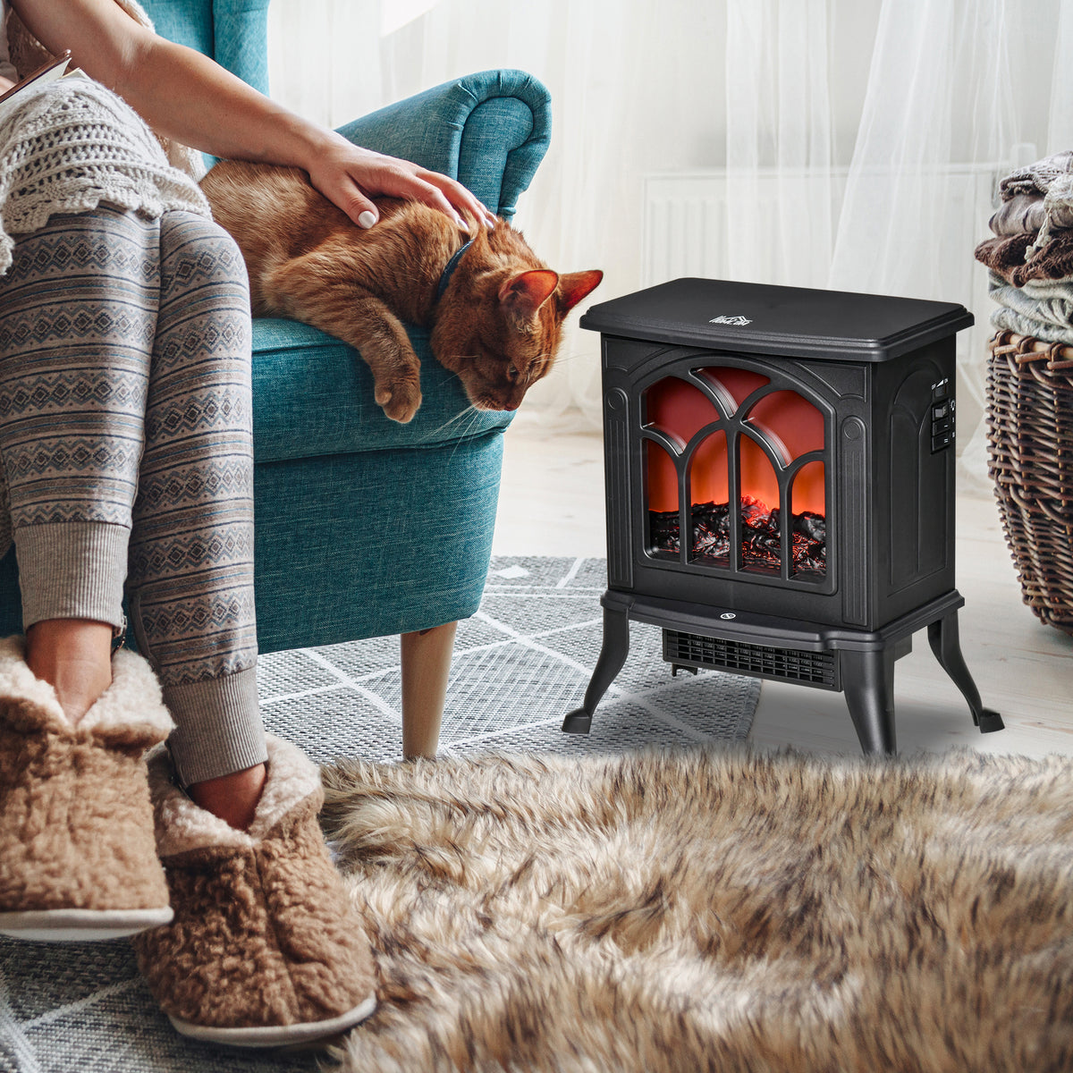 Freestanding Electric Fireplace Stove - 1500W Black-Electric Fireplaces-DECOROLALA