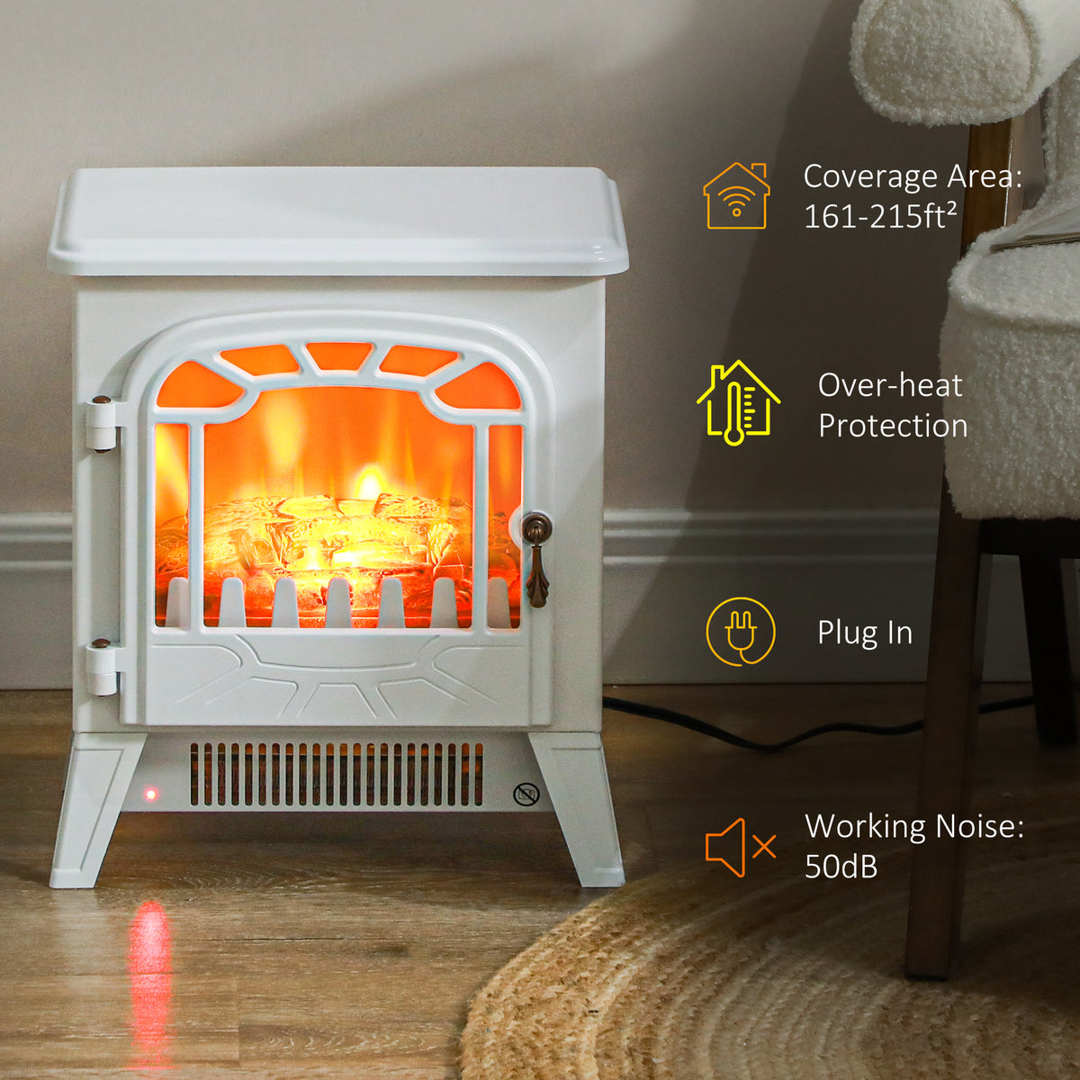 Freestanding Electric Fireplace Stove Heater 1500W - White-Electric Fireplaces-DECOROLALA