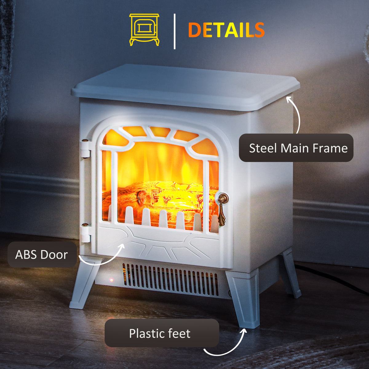 Freestanding Electric Fireplace Stove Heater 1500W - White-Electric Fireplaces-DECOROLALA