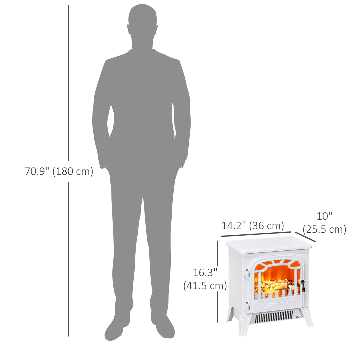 Freestanding Electric Fireplace Stove Heater 1500W - White-Electric Fireplaces-DECOROLALA