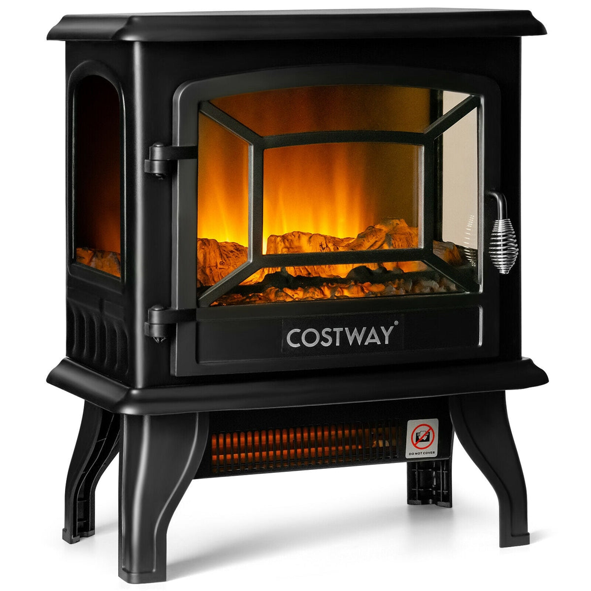 Freestanding Fireplace Heater with Realistic Dancing Flame Effect-Black-Fireplaces-DECOROLALA