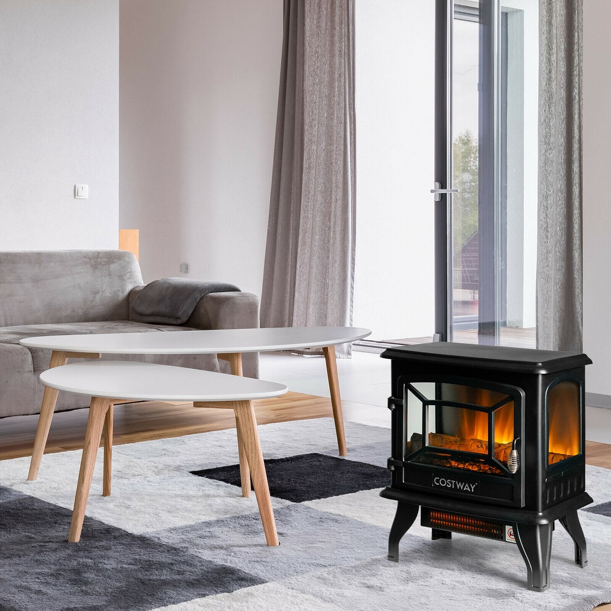 Freestanding Fireplace Heater with Realistic Dancing Flame Effect-Black-Fireplaces-DECOROLALA