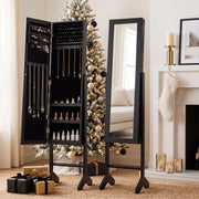 Freestanding Jewelry Armoire with Velvet Lining and Full Length Mirror-Black-Jewelry Armoires-DECOROLALA