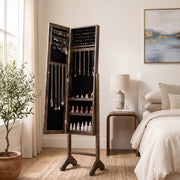 Freestanding Jewelry Armoire with Velvet Lining and Full Length Mirror-Brown-Jewelry Armoires-DECOROLALA