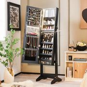 Freestanding Jewelry Cabinet with Full Length Mirror-Black-Jewelry Armoires-DECOROLALA