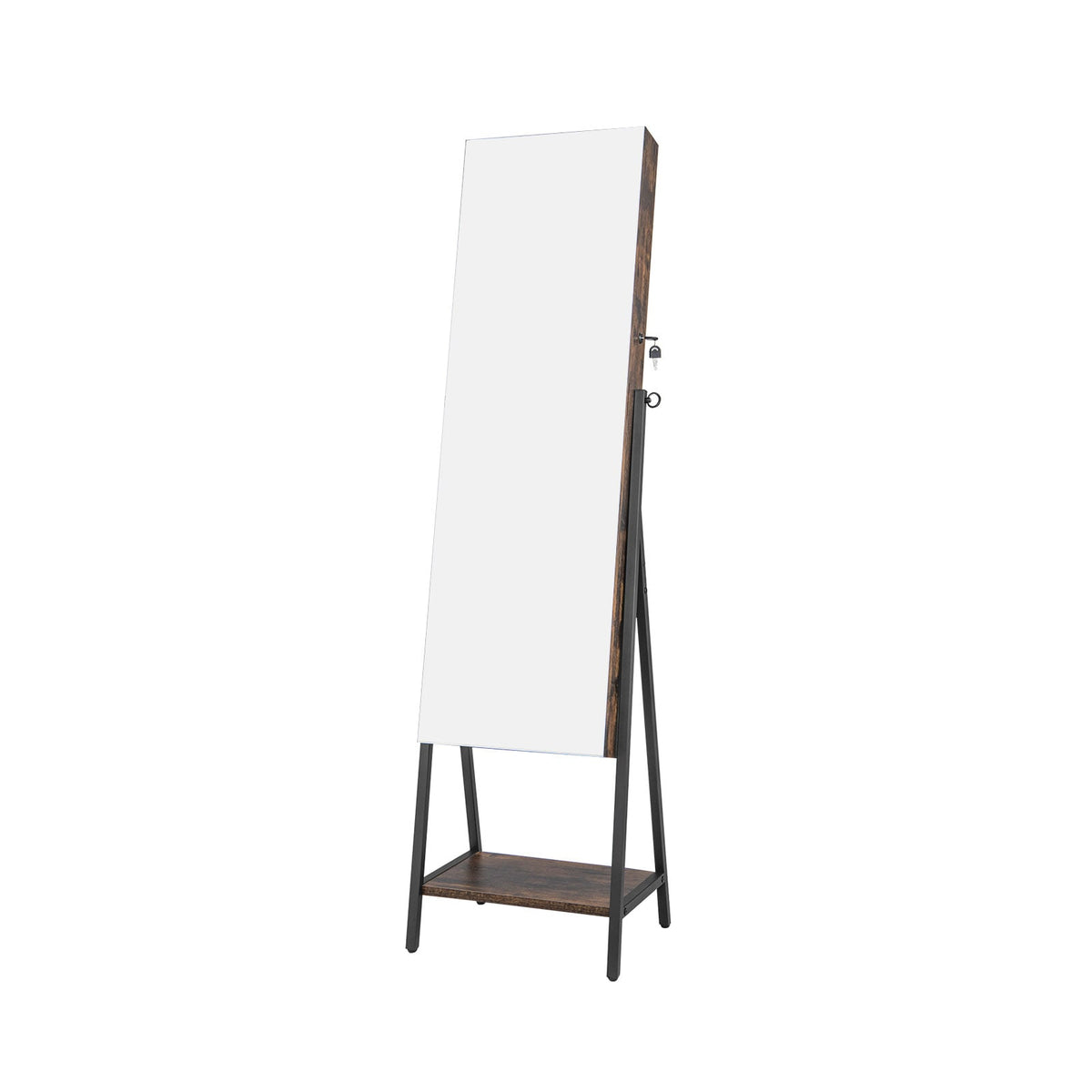 Freestanding Jewelry Cabinet with Full-Length Mirror-Rustic Brown-Jewelry Armoires-DECOROLALA