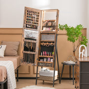Freestanding Jewelry Cabinet with Full-Length Mirror-Rustic Brown-Jewelry Armoires-DECOROLALA