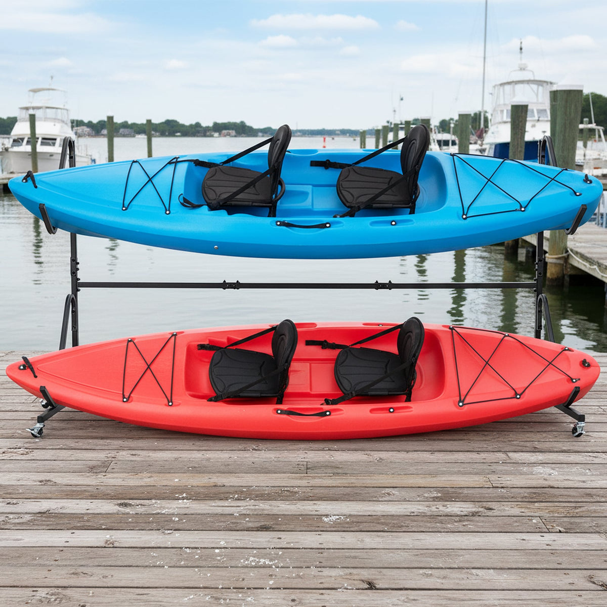 Freestanding Kayak Storage Rack with 6 Lockable Wheels-Black-Surfing-DECOROLALA