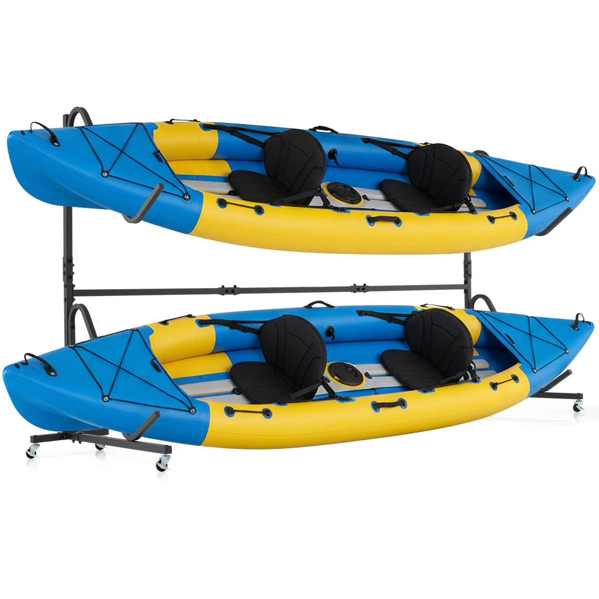 Freestanding Kayak Storage Rack with 6 Lockable Wheels-Black-Surfing-DECOROLALA