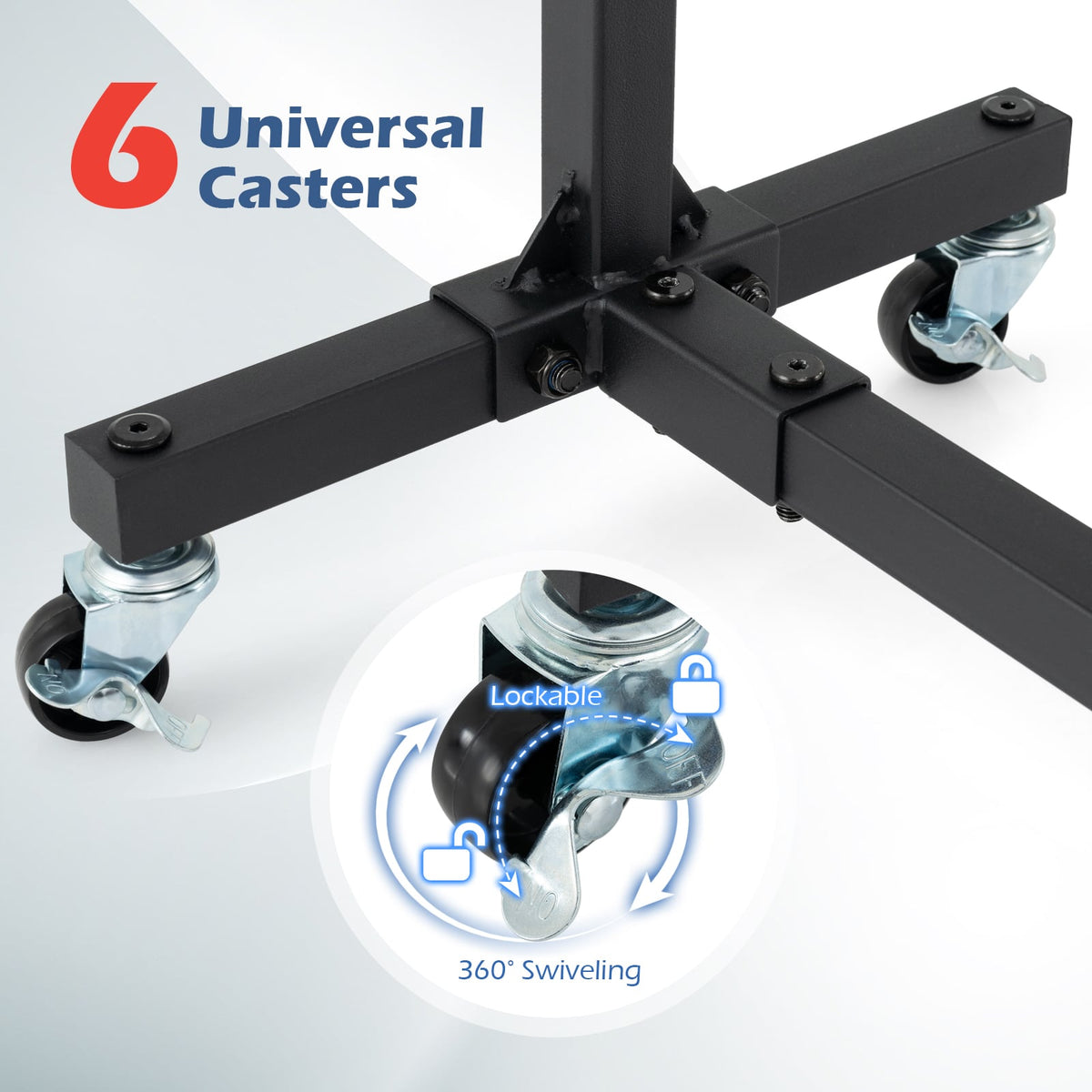 Freestanding Kayak Storage Rack with 6 Lockable Wheels-Black-Surfing-DECOROLALA