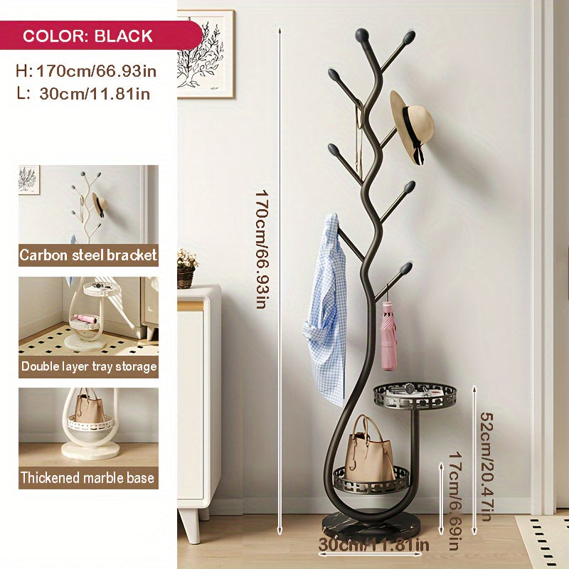Freestanding Metal Coat Rack - Black 170cm Branch Hooks-Closet Organisers & Garment Racks-DECOROLALA