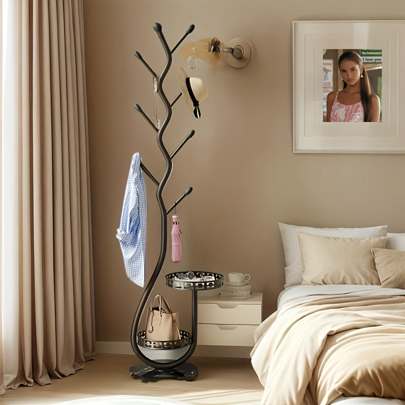 Freestanding Metal Coat Rack - Black 170cm Branch Hooks-Closet Organisers & Garment Racks-DECOROLALA
