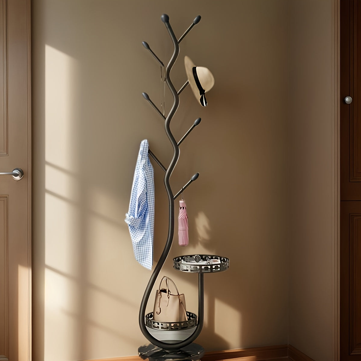Freestanding Metal Coat Rack - Black 170cm Branch Hooks-Closet Organisers & Garment Racks-DECOROLALA