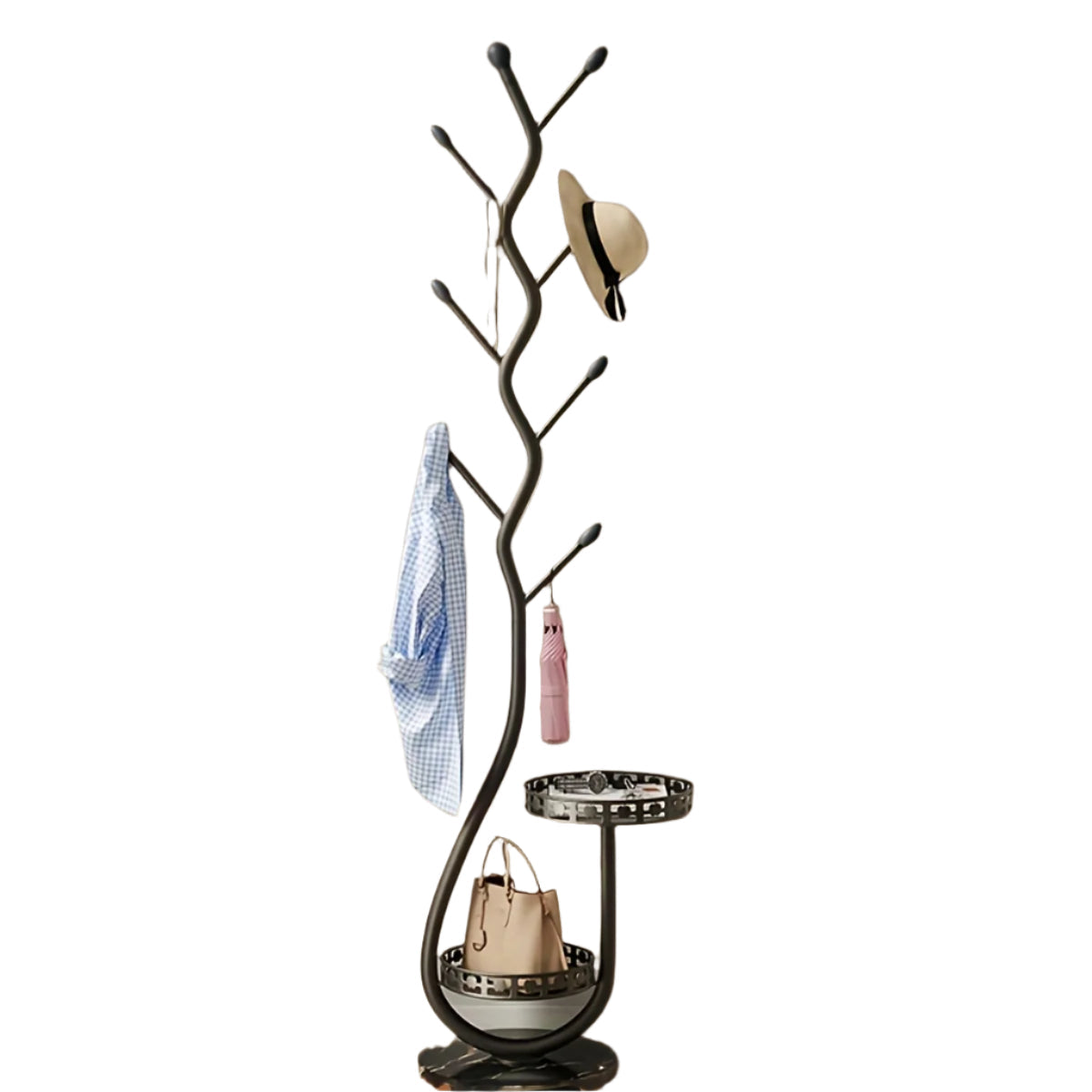 Freestanding Metal Coat Rack - Black 170cm Branch Hooks-Closet Organisers & Garment Racks-DECOROLALA