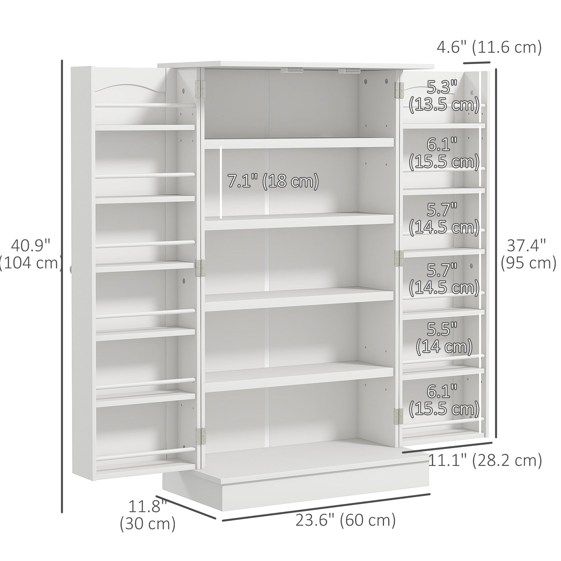 Freestanding Pantry Cabinet 41 Inch Kitchen Pantry with Spice Racks and Adjustable Shelves for Home Use, White-Home Furnishings > Storage & Organization > Kitchen Pantry Cabinets-DECOROLALA