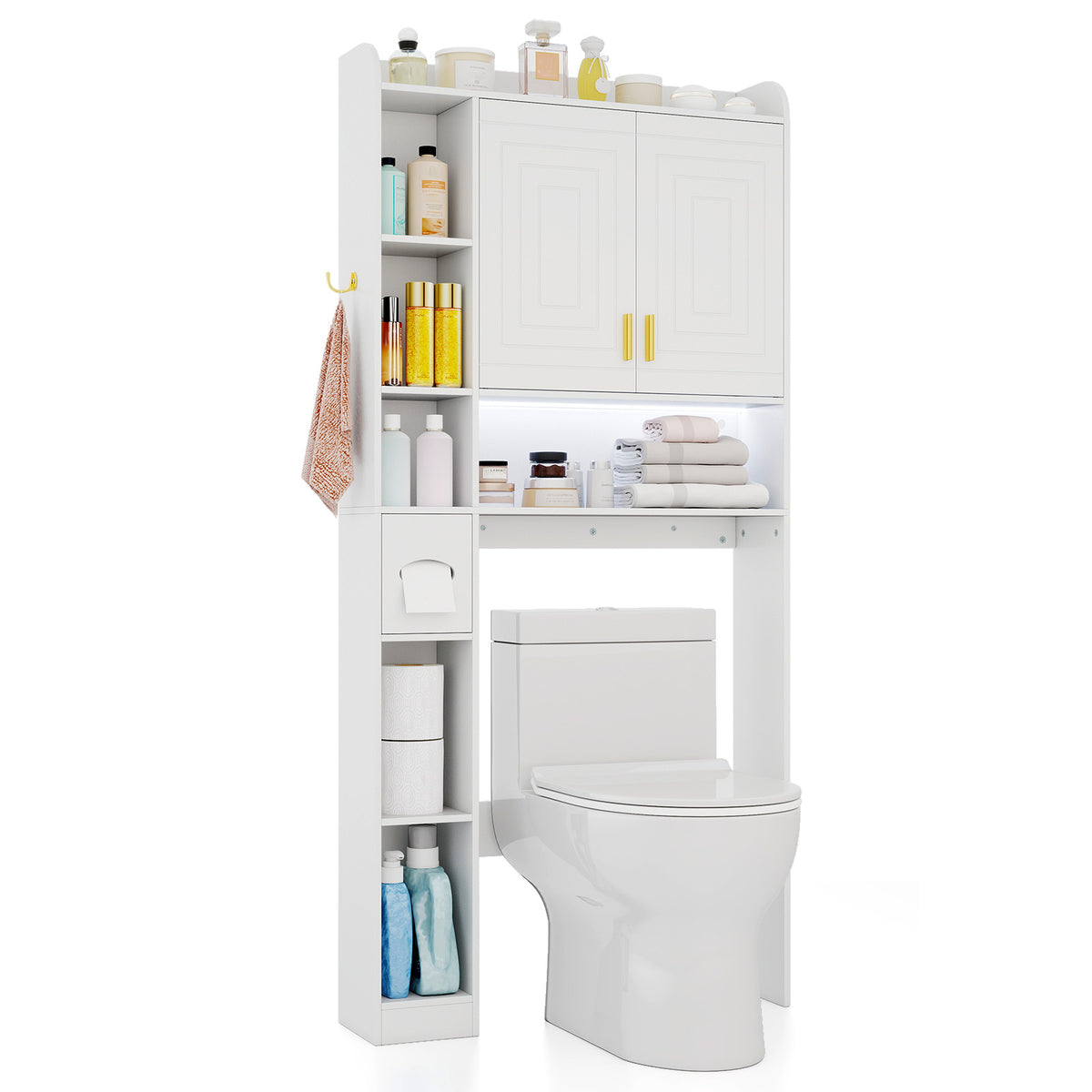 Freestanding Storage Cabinet Above Toilet with 2-Door Cabinet-White-Over the Toilet Storage-DECOROLALA