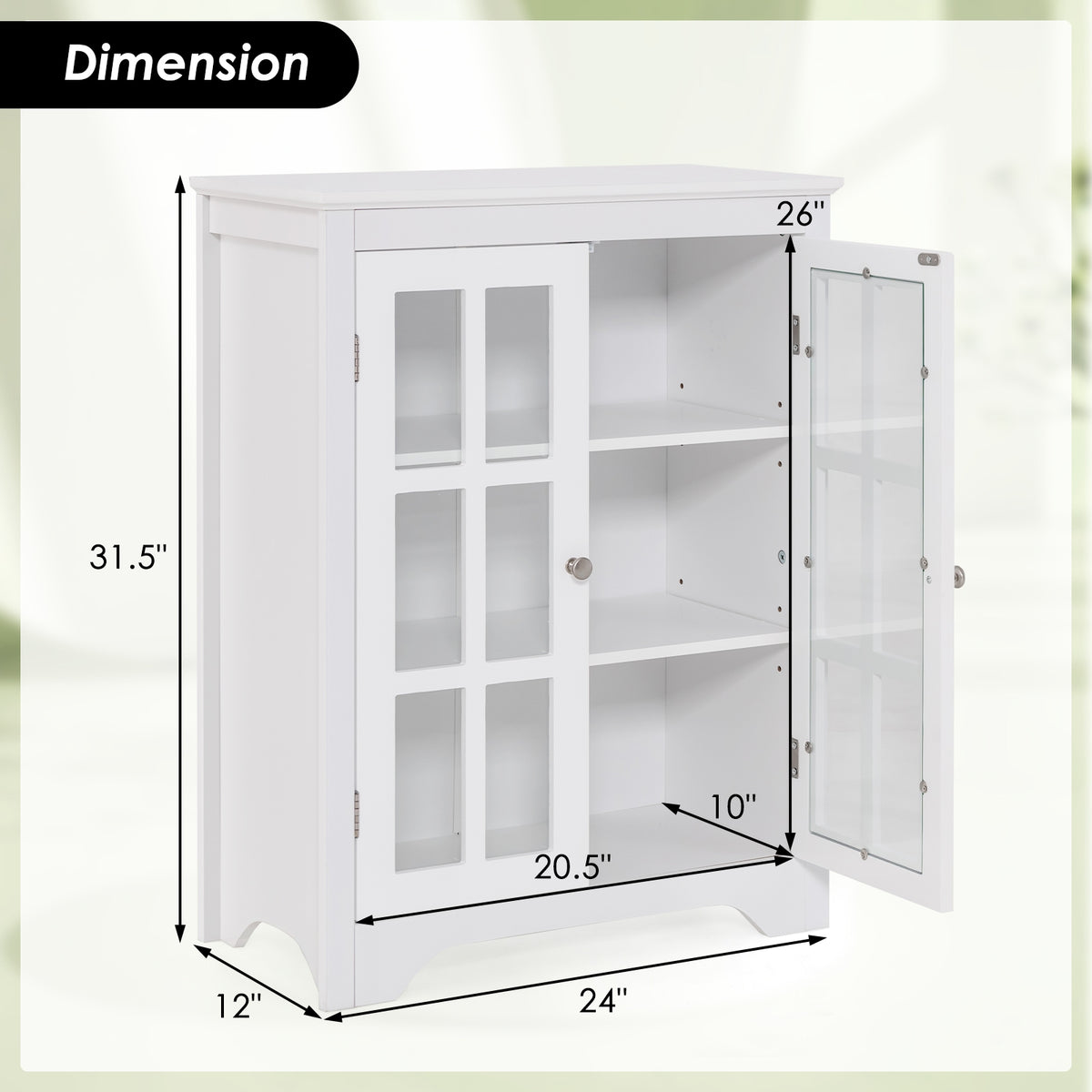 Freestanding Storage Cabinet - White 2 Glass Doors 24" x 31.5"-Floor Cabinets-DECOROLALA