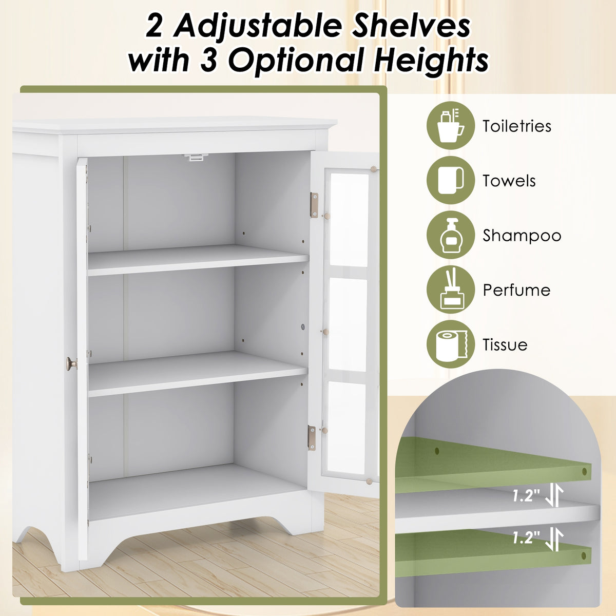 Freestanding Storage Cabinet - White 2 Glass Doors 24" x 31.5"-Floor Cabinets-DECOROLALA