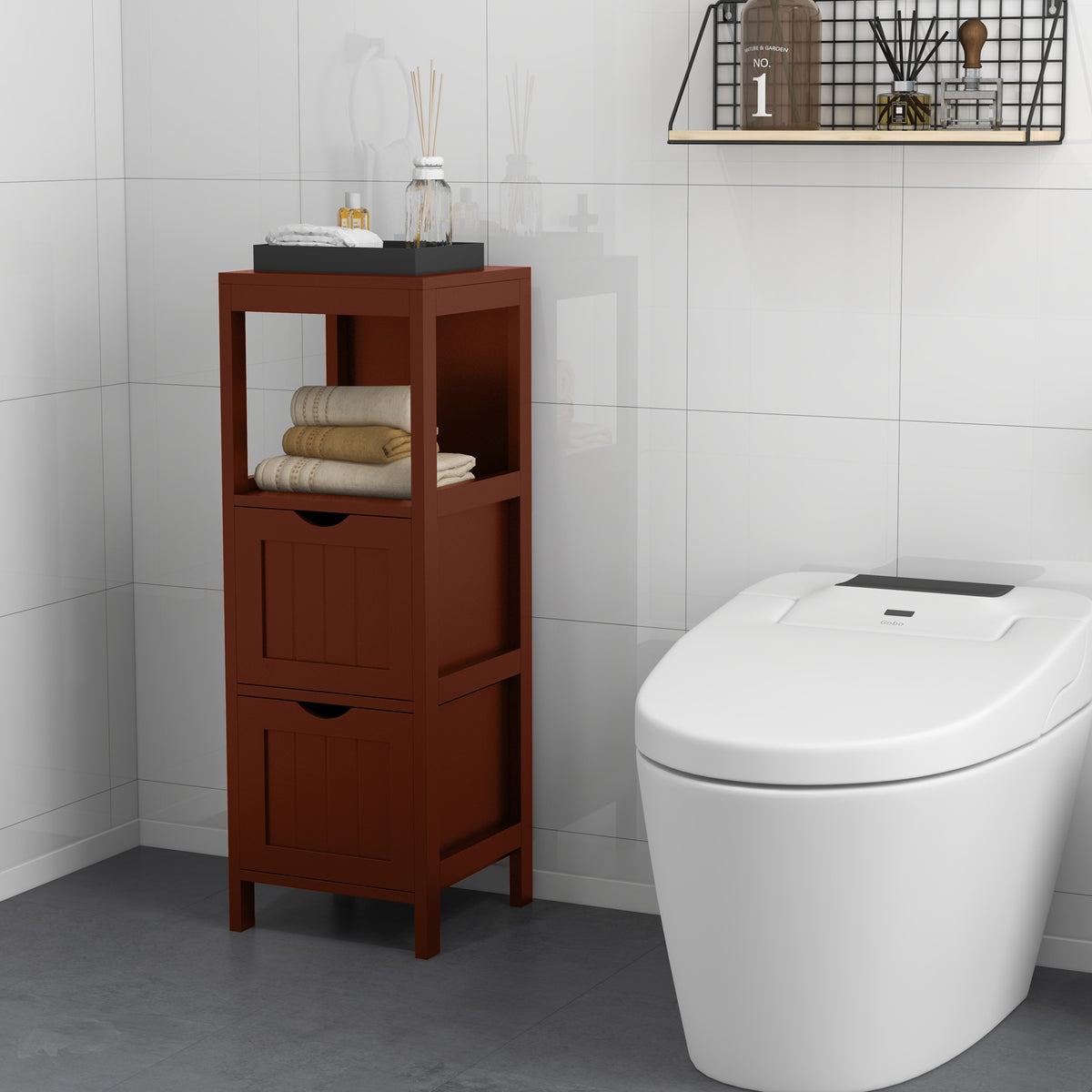 Freestanding Bathroom Storage Cabinet - 2 Drawers 35" White MDF-Floor Cabinets-DECOROLALA