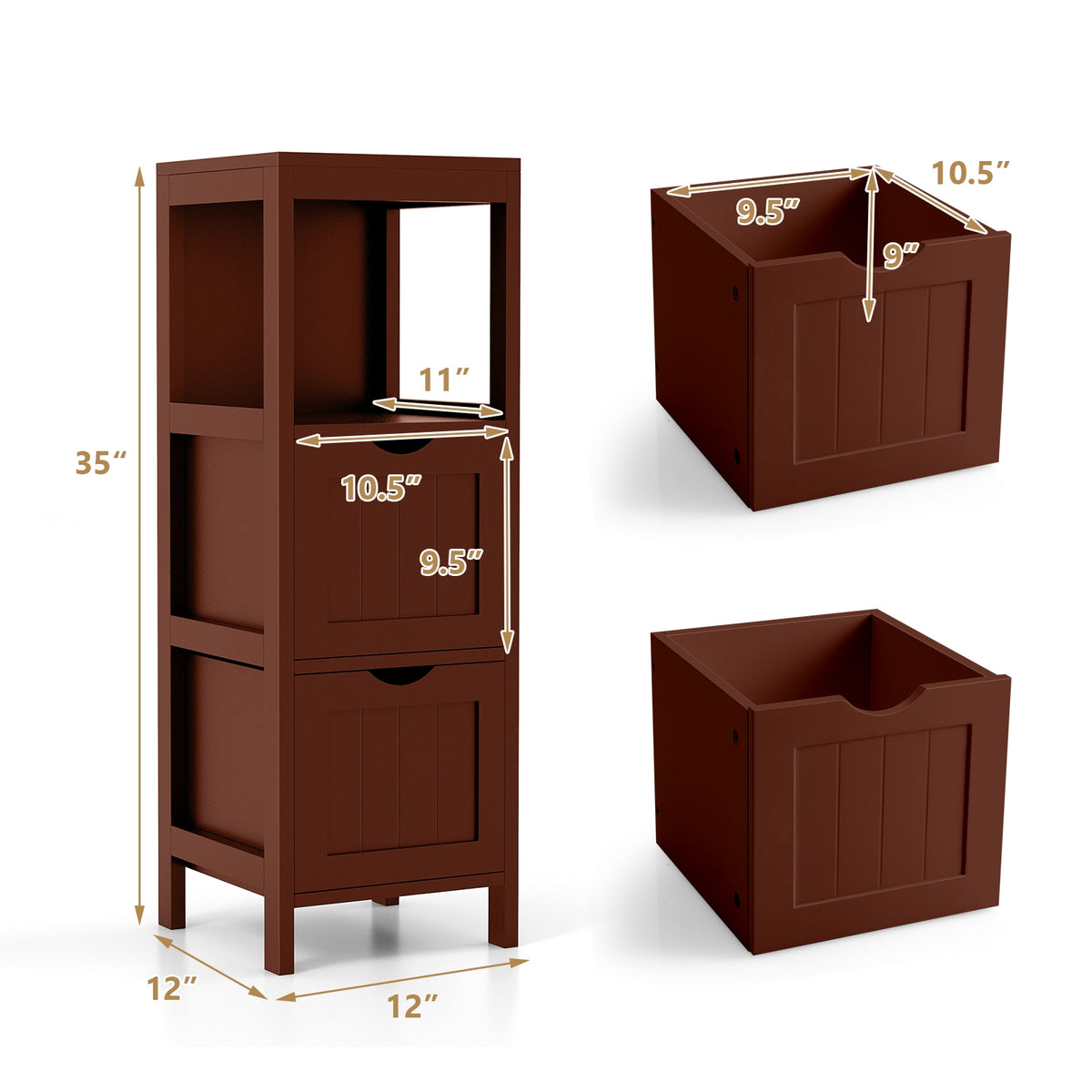 Freestanding Bathroom Storage Cabinet - 2 Drawers 35" White MDF-Floor Cabinets-DECOROLALA