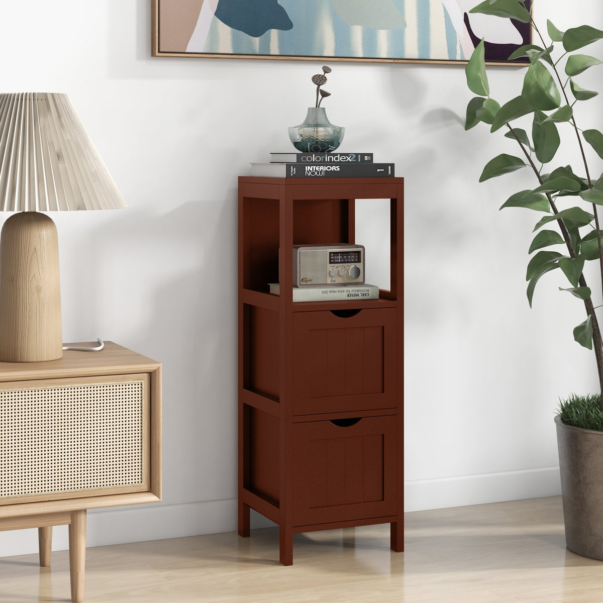 Freestanding Bathroom Storage Cabinet - 2 Drawers 35" White MDF-Floor Cabinets-DECOROLALA