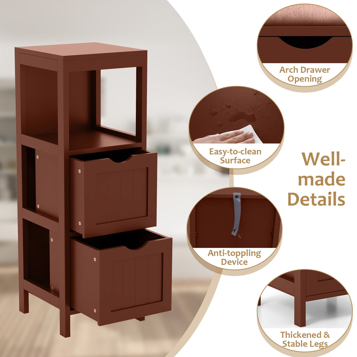 Freestanding Bathroom Storage Cabinet - 2 Drawers 35" White MDF-Floor Cabinets-DECOROLALA
