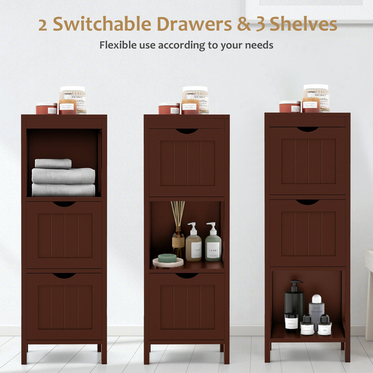 Freestanding Bathroom Storage Cabinet - 2 Drawers 35" White MDF-Floor Cabinets-DECOROLALA