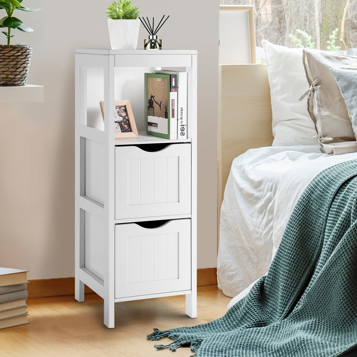 Freestanding Storage Cabinet with 2 Removable Drawers for Bathroom-White-Floor Cabinets-DECOROLALA