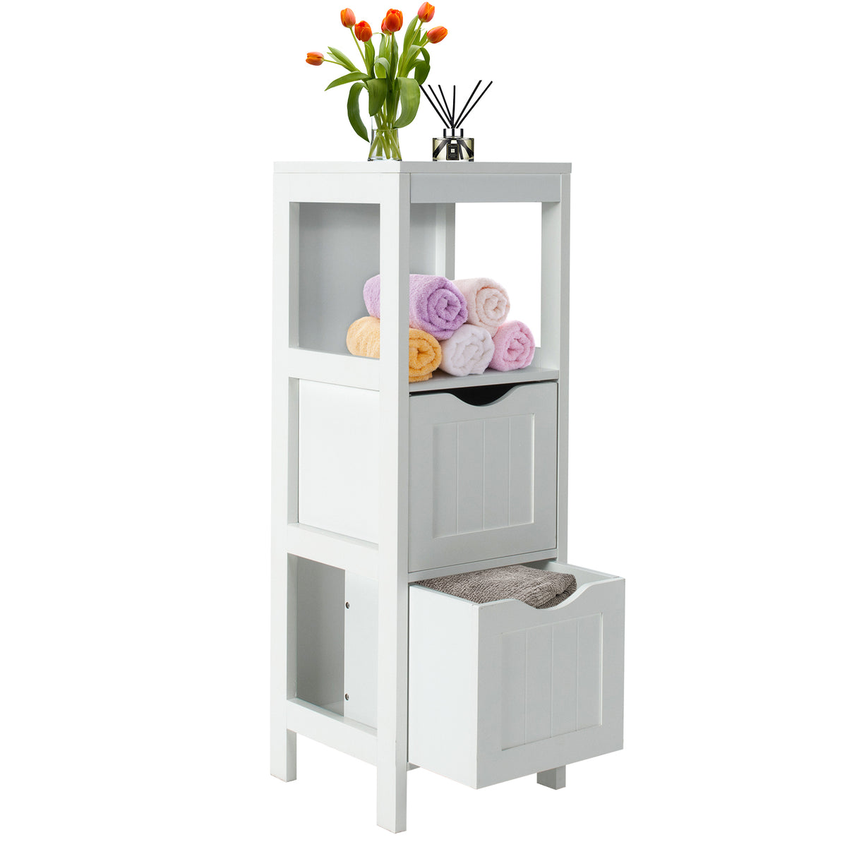Freestanding Storage Cabinet with 2 Removable Drawers for Bathroom-White-Floor Cabinets-DECOROLALA