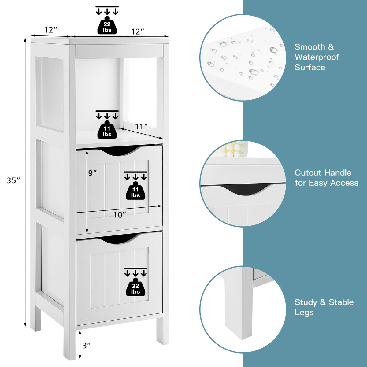 Freestanding Storage Cabinet with 2 Removable Drawers for Bathroom-White-Floor Cabinets-DECOROLALA