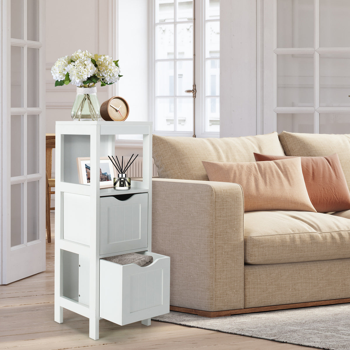 Freestanding Storage Cabinet with 2 Removable Drawers for Bathroom-White-Floor Cabinets-DECOROLALA