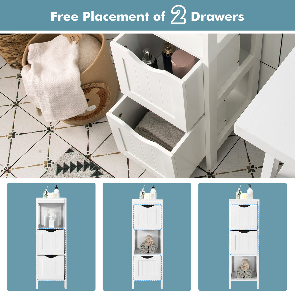 Freestanding Storage Cabinet with 2 Removable Drawers for Bathroom-White-Floor Cabinets-DECOROLALA