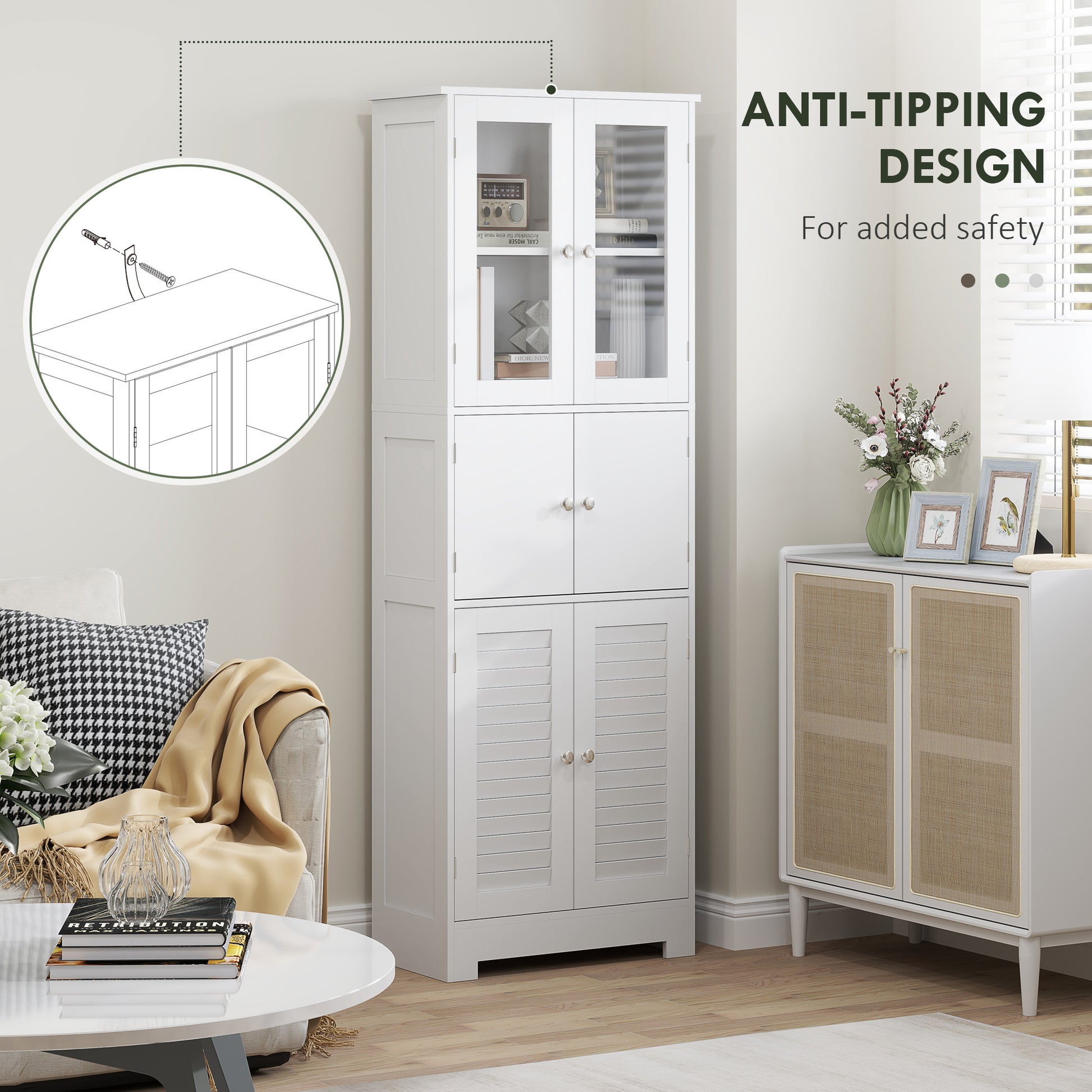 Freestanding Tall Bathroom Cabinet - White 67" MDF-DECOROLALA