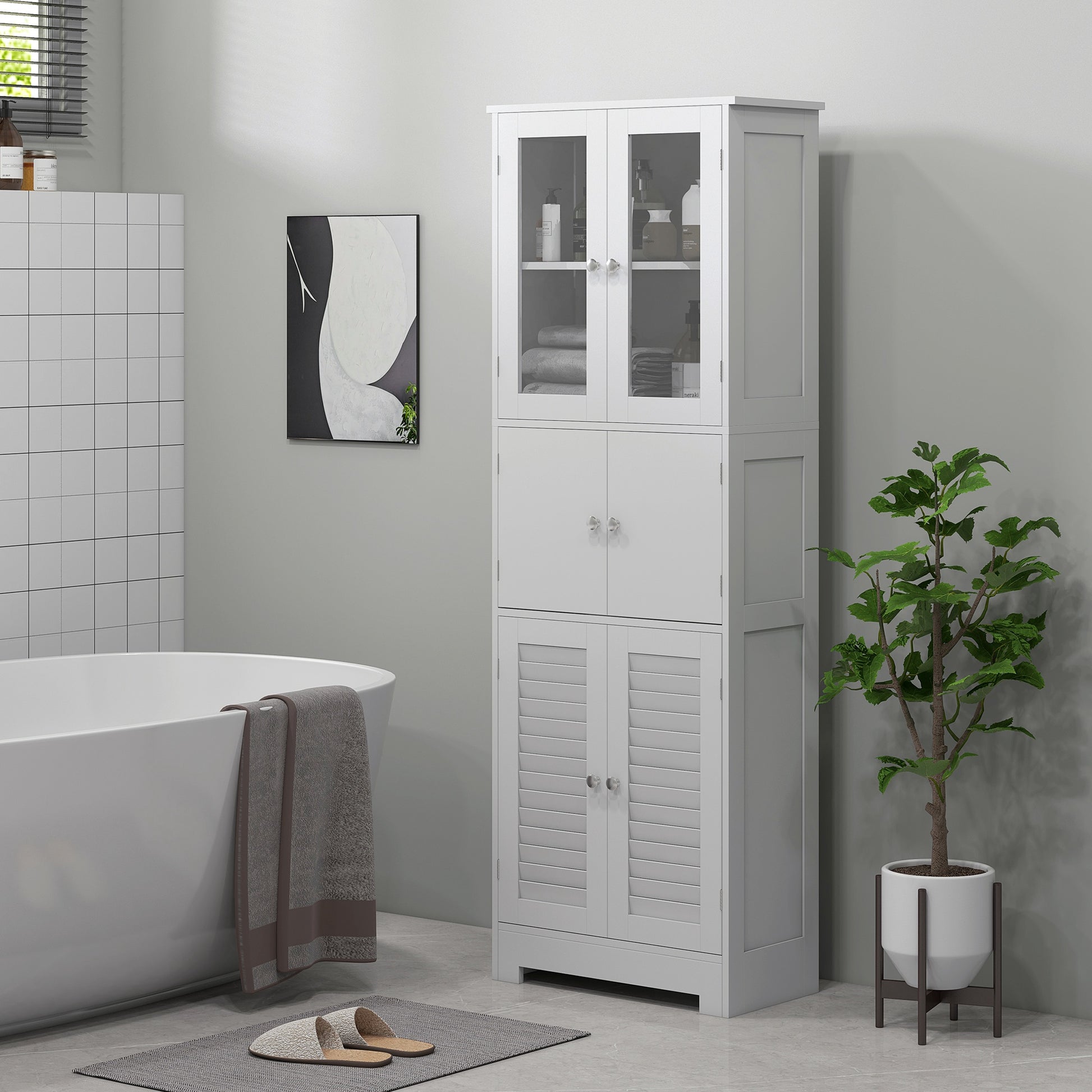 Freestanding Tall Bathroom Cabinet - White 67" MDF-DECOROLALA
