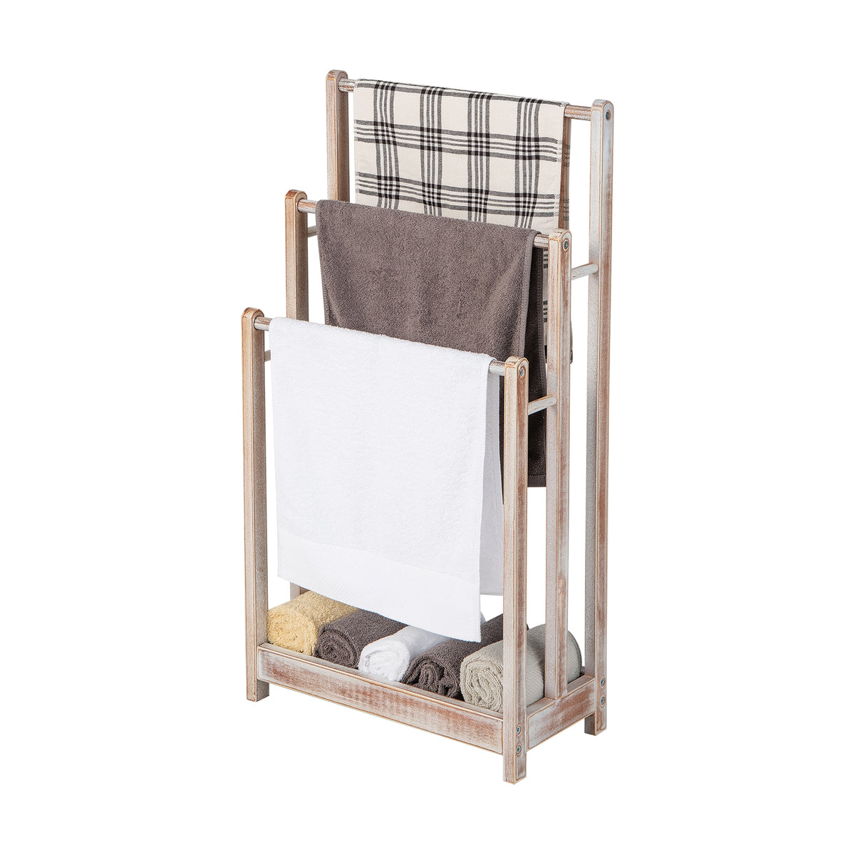 Freestanding Towel Rack 3-Bar Hand Towel Drying Stand with Bottom Storage Shelf-White-Towel Racks-DECOROLALA