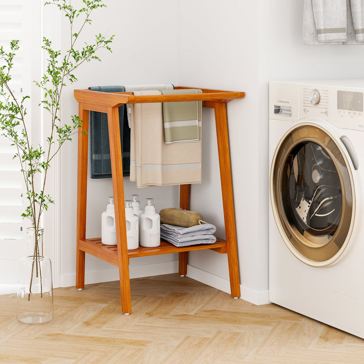 Freestanding Towel Rack with Storage Shelf for Bathroom-Towel Racks-DECOROLALA