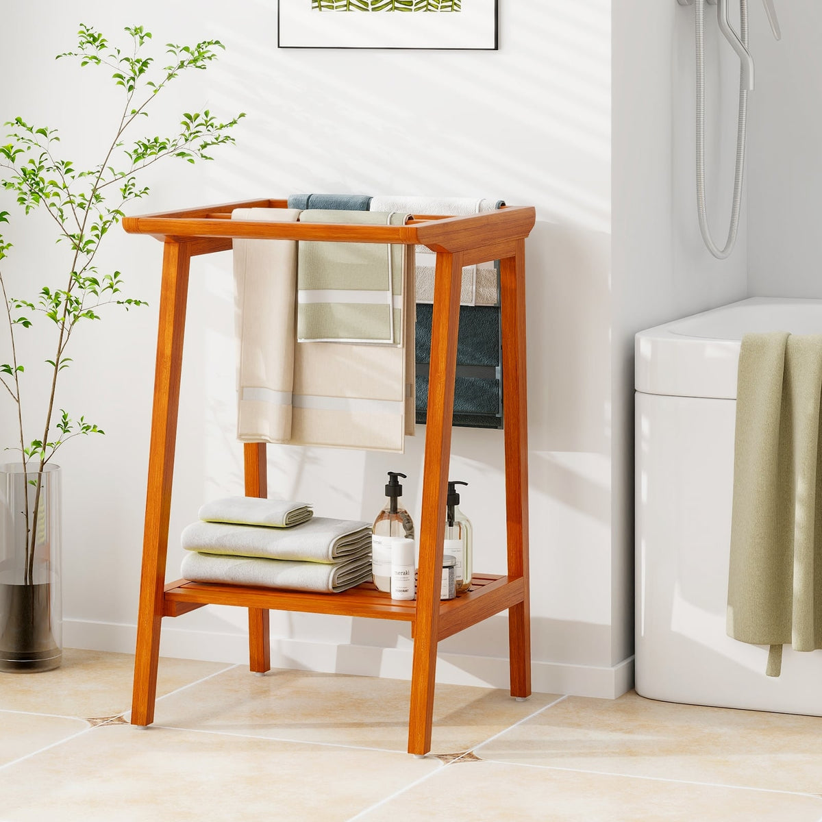 Freestanding Towel Rack with Storage Shelf for Bathroom-Towel Racks-DECOROLALA