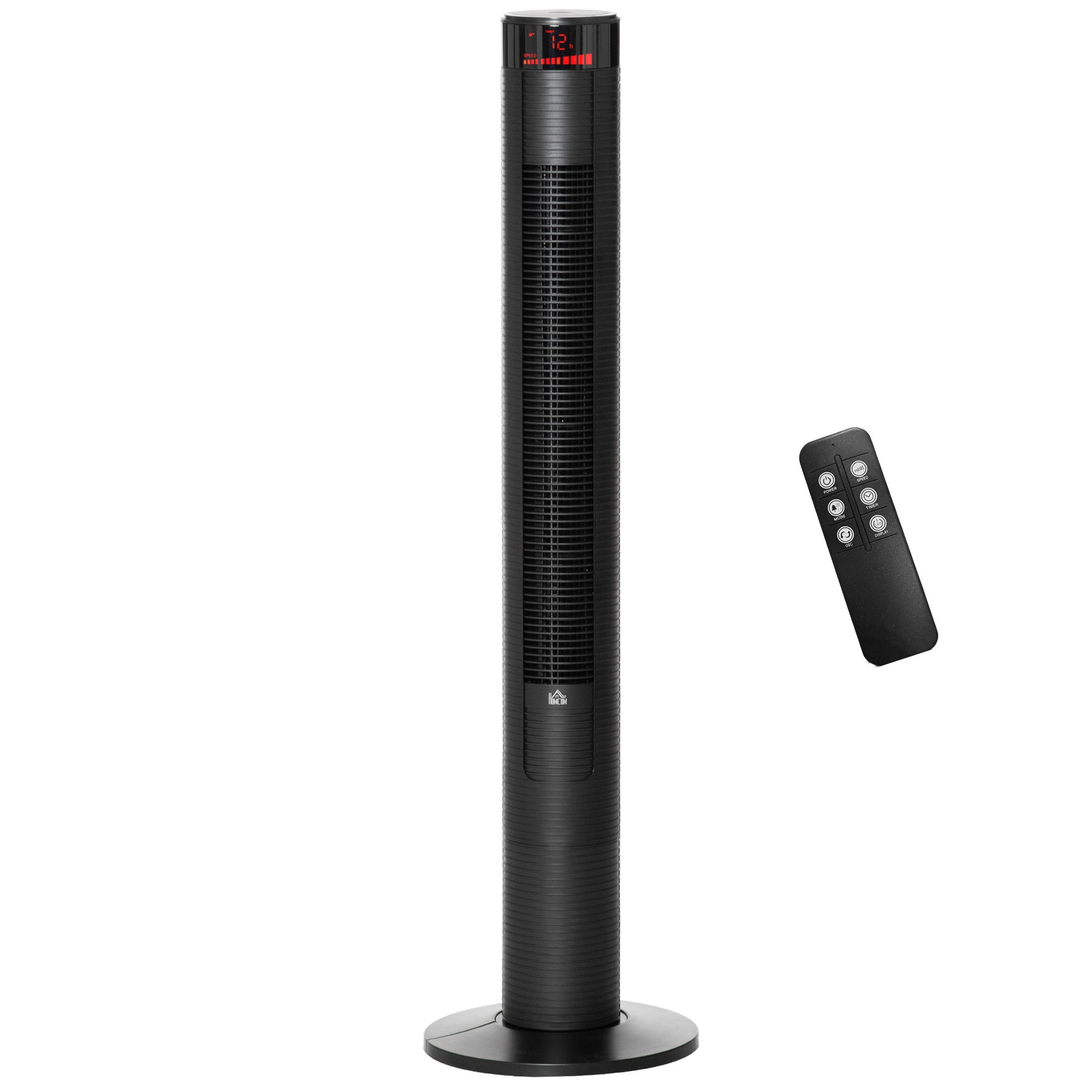 Freestanding Tower Fan Cooling for Home Bedroom with 3 Speed, 12h Timer, Oscillating, LED Panel, Remote Controller, Black-Fans-DECOROLALA