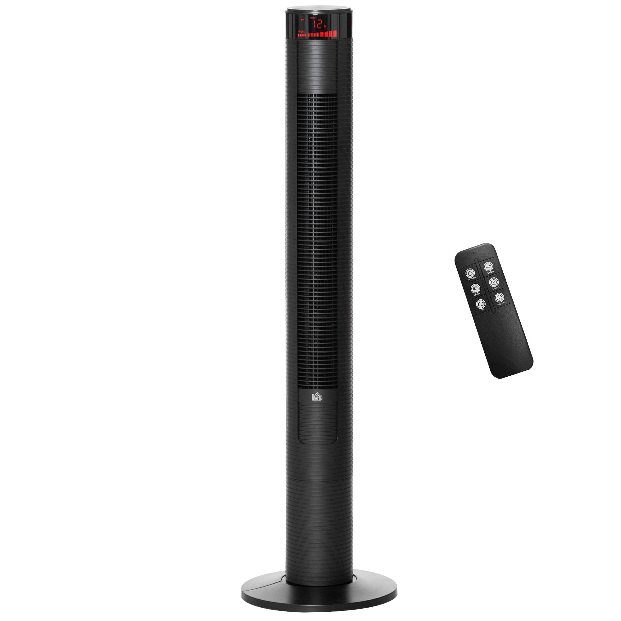 Freestanding Tower Fan Cooling for Home Bedroom with 3 Speed, 12h Timer, Oscillating, LED Panel, Remote Controller, Black-Fans-DECOROLALA