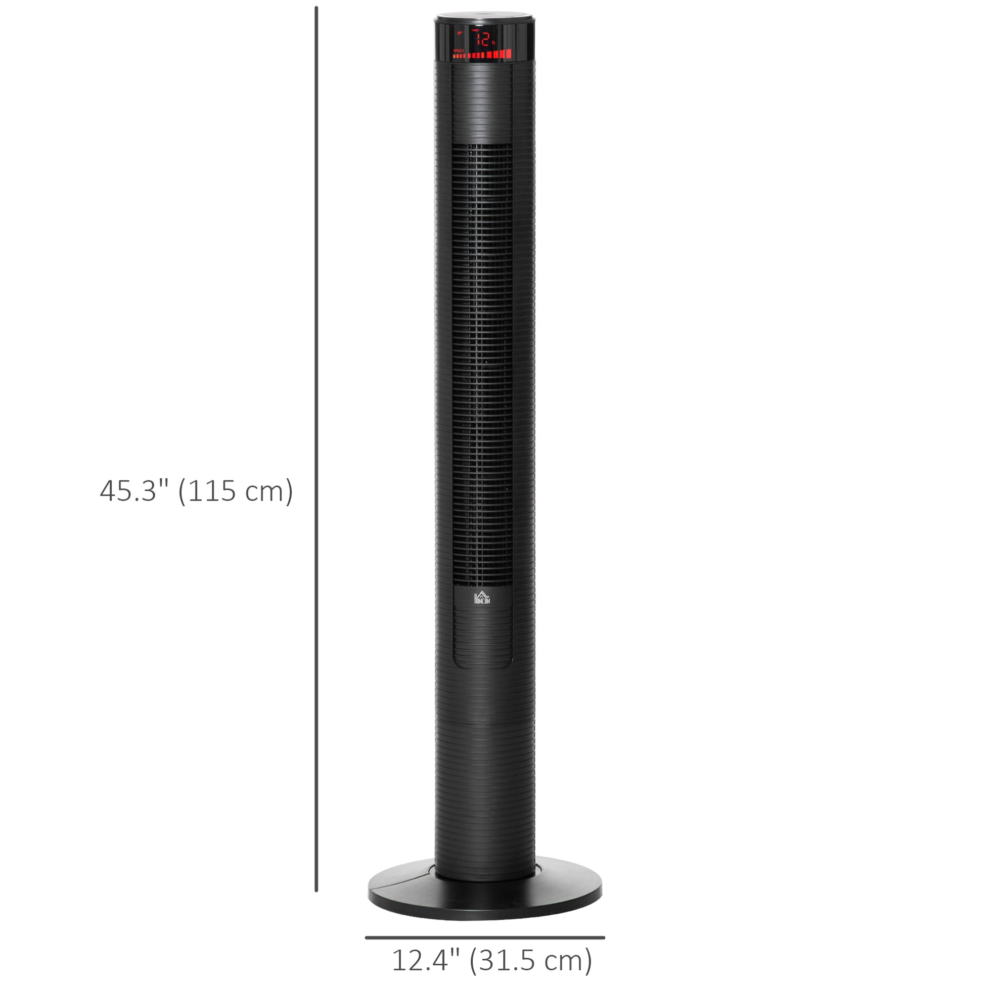 Freestanding Tower Fan Cooling for Home Bedroom with 3 Speed, 12h Timer, Oscillating, LED Panel, Remote Controller, Black-Fans-DECOROLALA