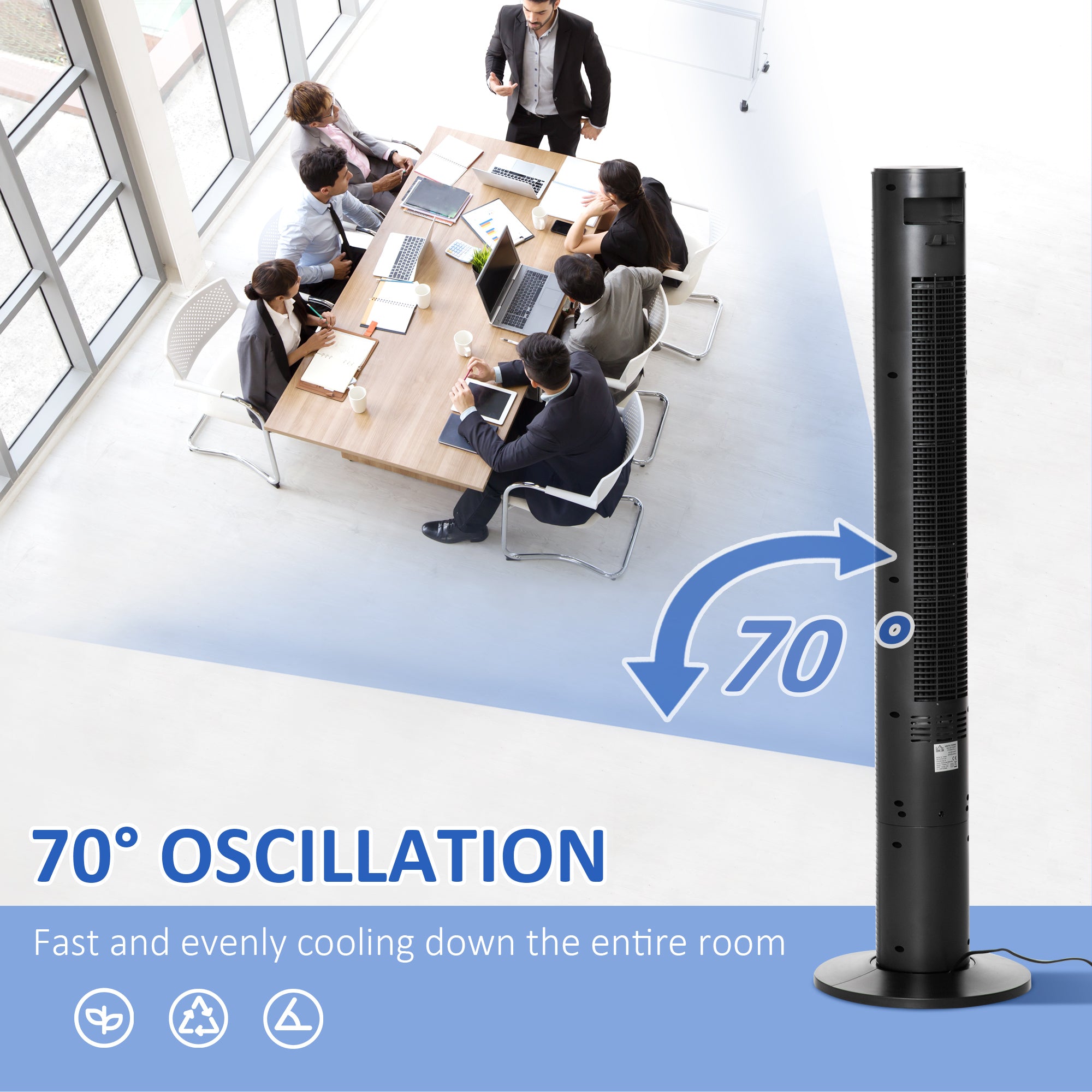 Freestanding Tower Fan Cooling for Home Bedroom with 3 Speed, 12h Timer, Oscillating, LED Panel, Remote Controller, Black-Fans-DECOROLALA