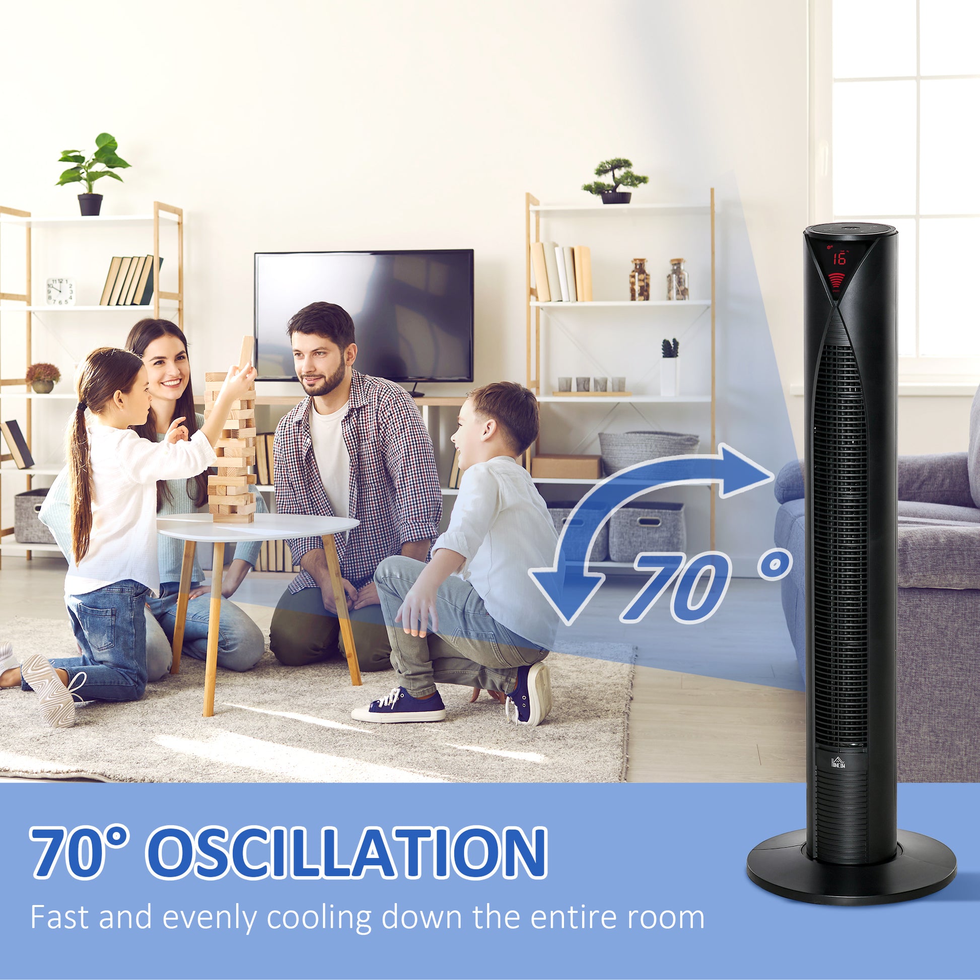 Freestanding Tower Fan Cooling for Home Bedroom with 3 Speed, 12h Timer, Oscillating, LED Sensor Panel, Remote Controller, Black-Fans-DECOROLALA