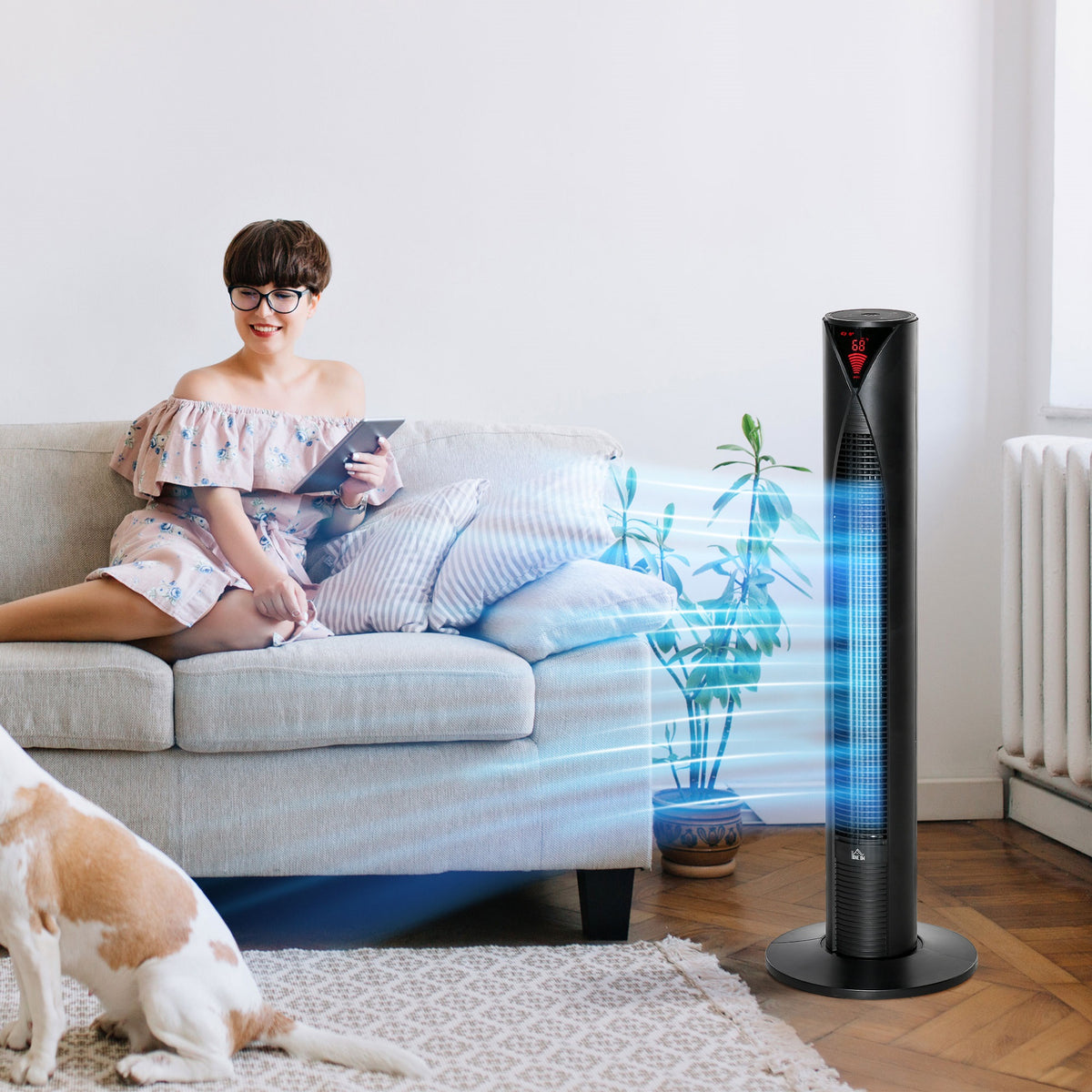 Freestanding Tower Fan Cooling for Home Bedroom with 3 Speed, 12h Timer, Oscillating, LED Sensor Panel, Remote Controller, Black-Fans-DECOROLALA